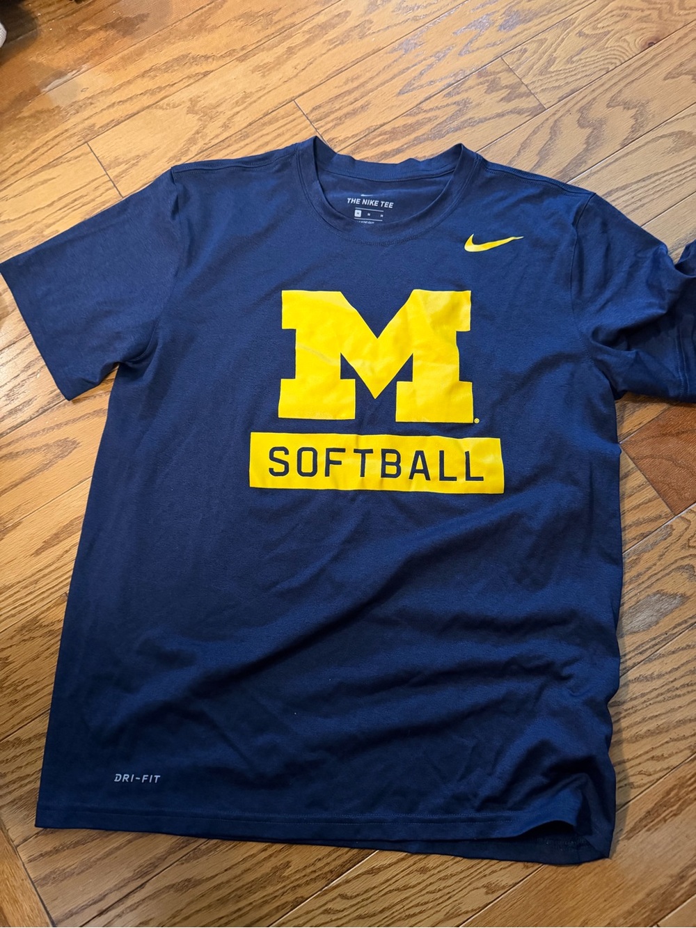 Nike dri-fit Navy Blue & Maize Michigan 'M Softball' Short Sleeve Tee